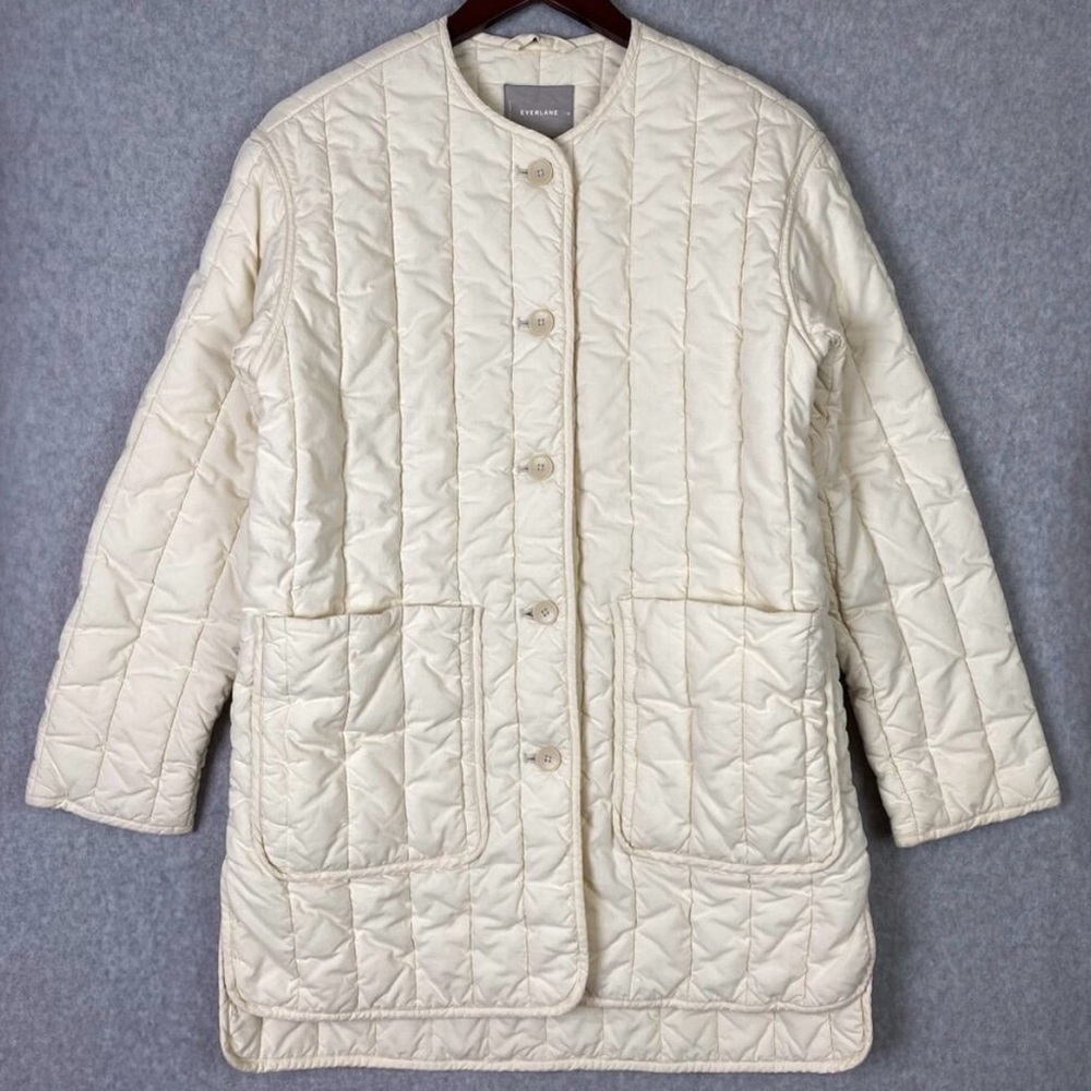 Everlane The Cotton Quilted Jacket Women's Size M Cream Long Sleeve Button Down